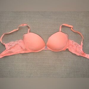 Victoria's Secret Coral Pink Push-Up Bra with Lace Sides